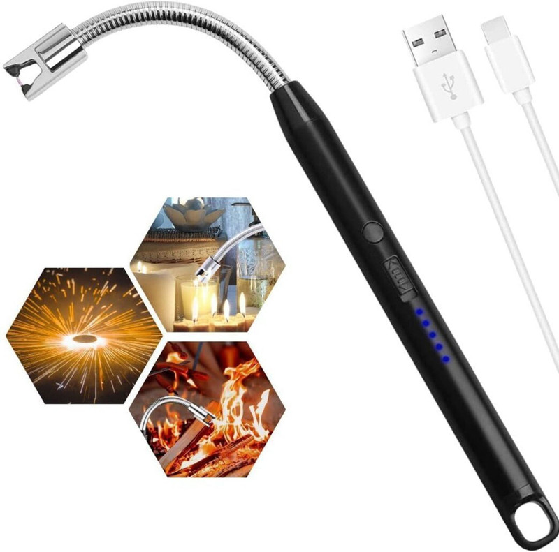 Anjum USB Charging, Windproof Plasma Igniter for Kitchen, Candles, BBQ & Pooja Steel Electronic Gas Lighter(Multicolor, Pack of 1)
