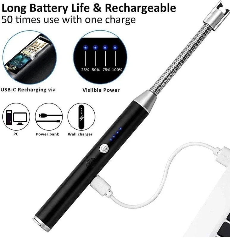 Firstchoice F8rst choice :- Rechargeable Electric Arc lighterl Plastic, Steel Electronic Gas Lighter(Black, Silver, Pack of 1)
