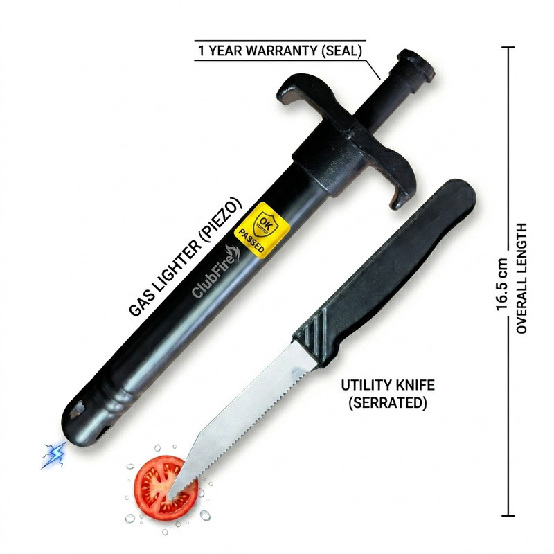 Clubfire High Quality Gas Lighter & Knife Combo Kitchen Tool Set(Black, Gas Lighter, Knife)