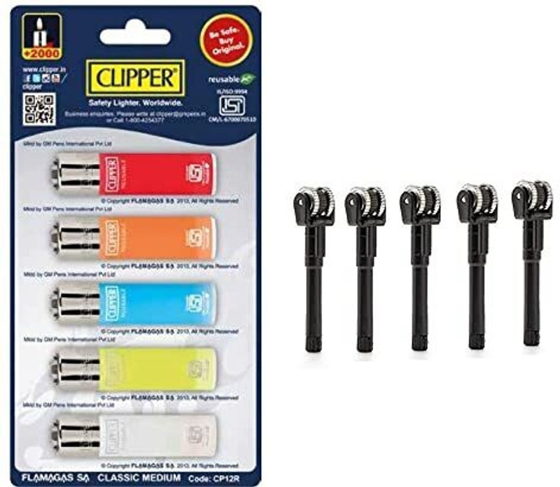 clipper cp12-5 pc with 5 pc flint system. Plastic Gas Lighter(Multicolor, Pack of 6)