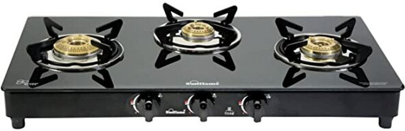 Sunflame LPG Stove Crystal 3 Burner Black Glass Manual Gas Stove(3 Burners)