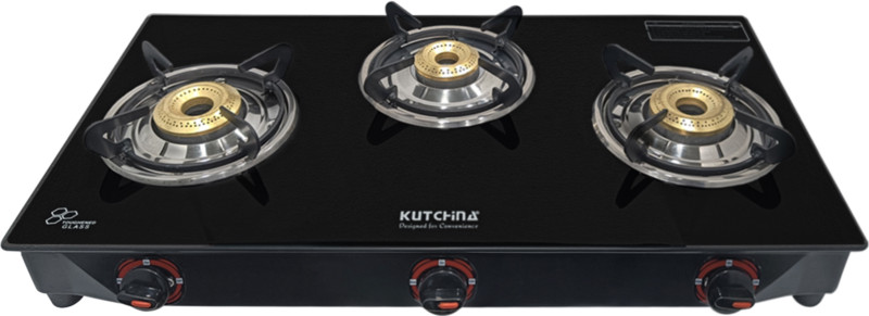 Kutchina Pluto 3B Glass Gas Stove 3 Burner, 3 Burner Glass Cooktop Gas Stoves Glass Manual Gas Stove(3 Burners)