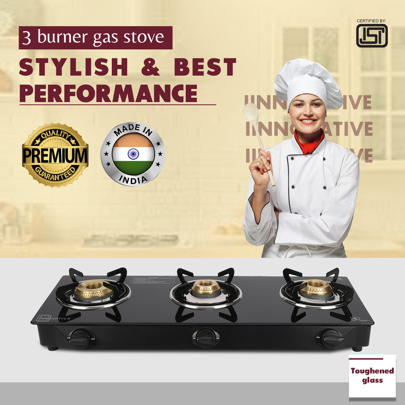 Innovative Ultra 75 3b Glass Manual Gas Stove(3 Burners)