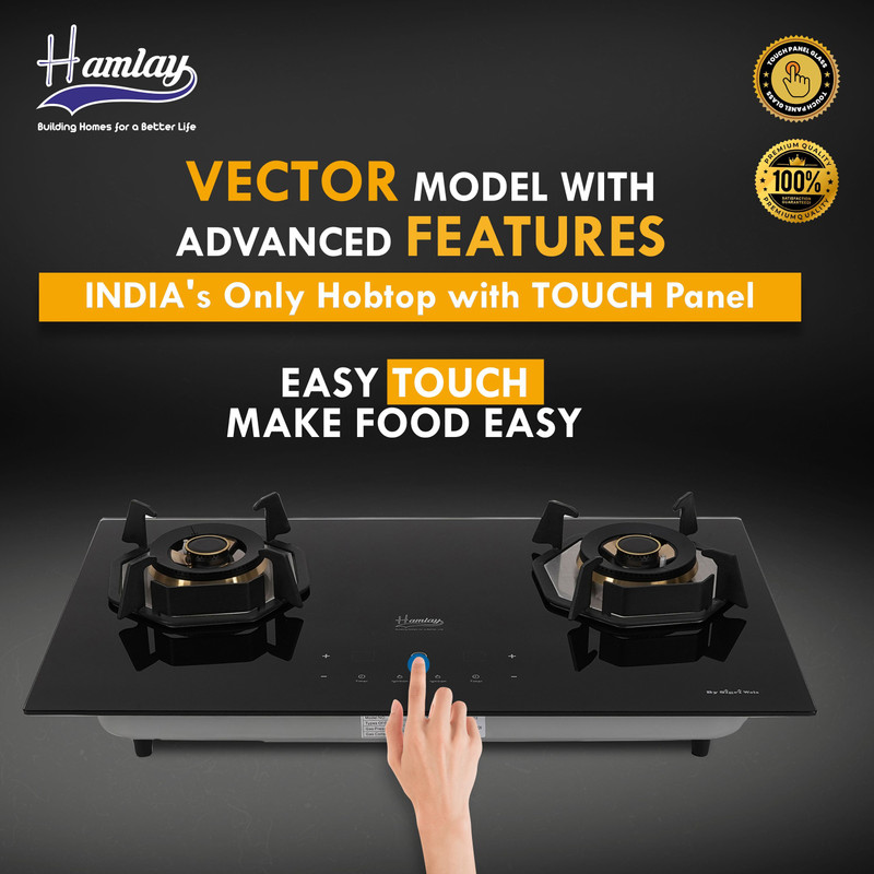 Hamlay Vector 2B Auto Hob Toughened Glass Touch Panel Glass Automatic Hobtop Glass Automatic Hob(2 Burners)