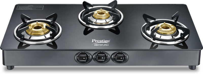 Prestige Marvel Plus GTM-03|Spill-Proof Design|High Speed Jumbo Burner|Superior Toughened Glass Manual Gas Stove(3 Burners)
