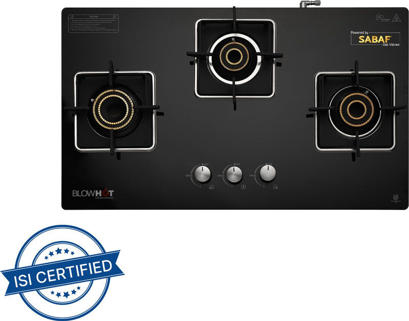 BLOWHOT Quartz Automatic Hybrid Design 3 High Performance Burner Toughened Glass, Iron Automatic Gas Stove(3 Burners)