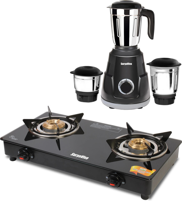 SURYAVIVA Photon 2B Combo Victo Mixer Grinder 3 jar 750 Watt Glass Manual Gas Stove(2 Burners)
