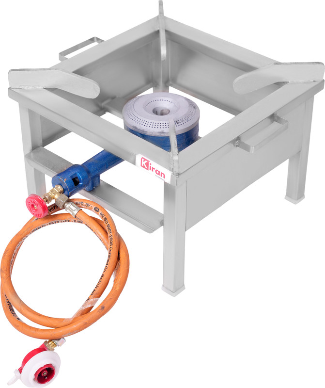 kiran 15X15 SS Gas stove/Bhatti with Jumbo Burner, Hose pipe, Regulator Stainless Steel Manual Gas Stove(1 Burners)