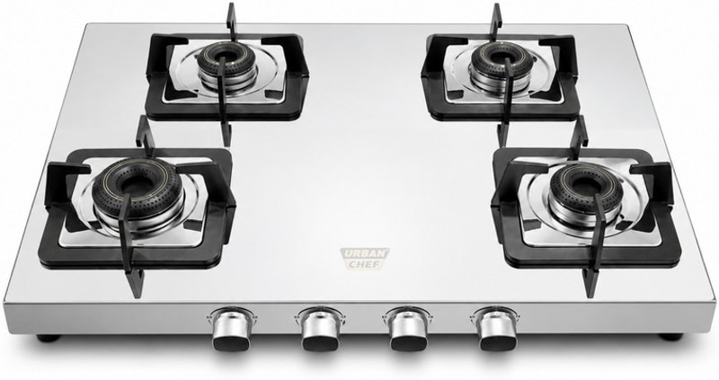 Urban Chef Manual Ignition LPG Gas Stove|Heavy-Duty 1.2mm SS Body | ISI Certified Stainless Steel Manual Gas Stove(4 Burners)