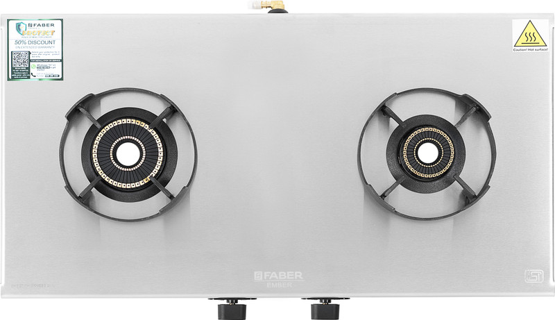 FABER Ember Stainless Steel Cooktop | 2 Brass Burners – Jumbo & Small Stainless Steel Manual Gas Stove(2 Burners)