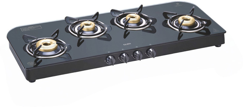 Glen 4 Burner Glass 1049 SQ GT Forged Brass Burners Auto Ignition Glass Automatic Gas Stove(4 Burners)