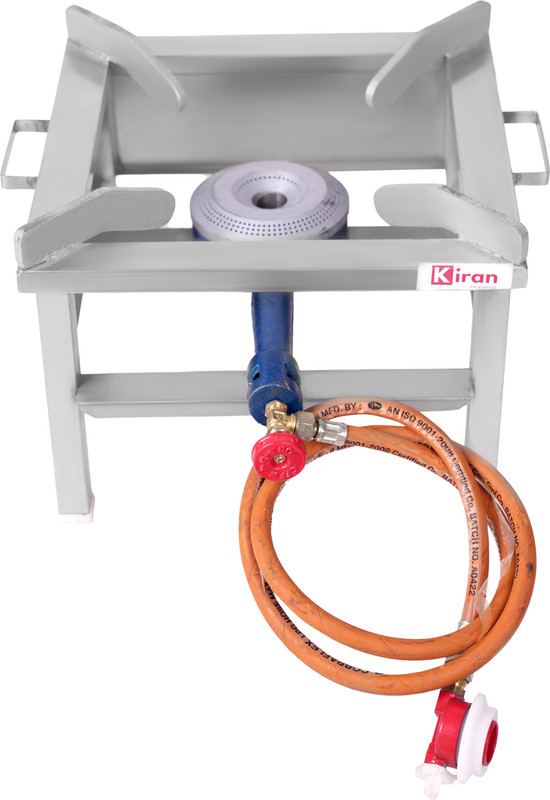kiran 18x18 SS Gas stove/Bhatti with Jumbo Burner, Hose Pipe and regulator Stainless Steel Manual Gas Stove(1 Burners)