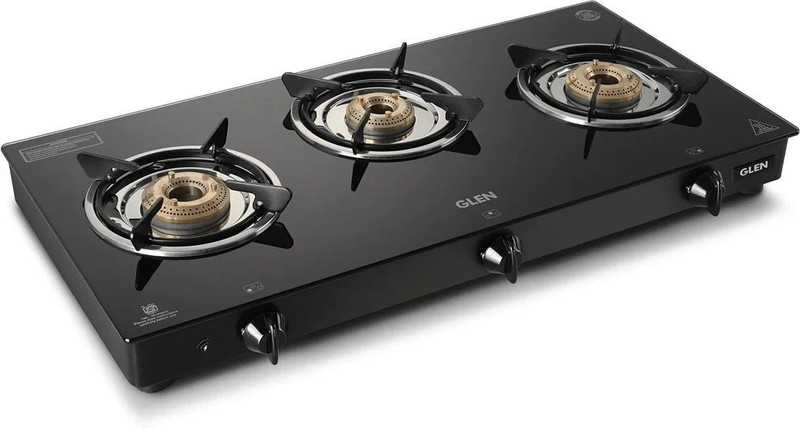 Glen Rapid LPG Gas Stove 3 Burner 2 years warranty ISI Certified Glass Automatic Gas Stove(3 Burners)