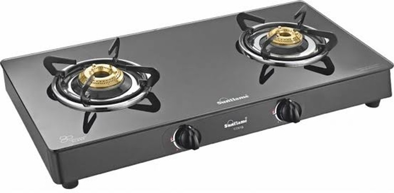Sunflame Crystal, Steel, Borosilicate Glass, Glass, Brass, Stainless Steel Manual Gas Stove(2 Burners)