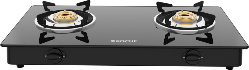 Koche Bren 2B Cooktop|High Powered Brass Burners Gas Stove|Strong Stability | 2yrs Wty Glass Manual Gas Stove(2 Burners)
