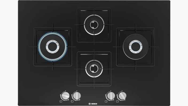 BOSCH Built in Gas Hob Black Tempered Glass 4 Burner 75cm aluminum burner(PNI7B6B10I) Glass Automatic Hob (4 Burners)