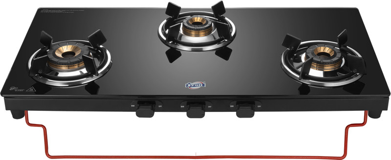 Jyoti 327 Sleek Black Liftable Glass Manual Gas Stove(3 Burners)