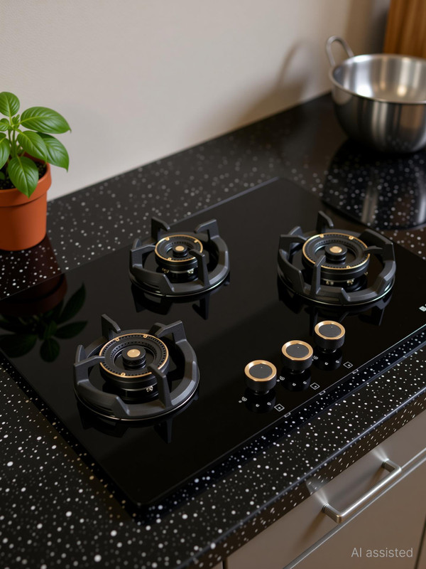 FABER EXPERIA HT753 AI FFD|Flame Failure Device|Cast Iron Pan Support| Glass Automatic Hob(3 Burners)