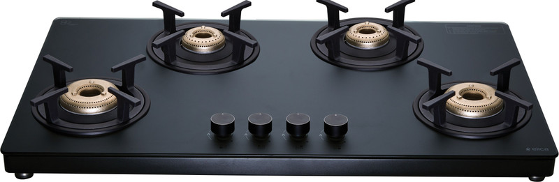 Elica MATT TKN 904 CT VETRO BK Glass Manual Gas Stove(4 Burners)