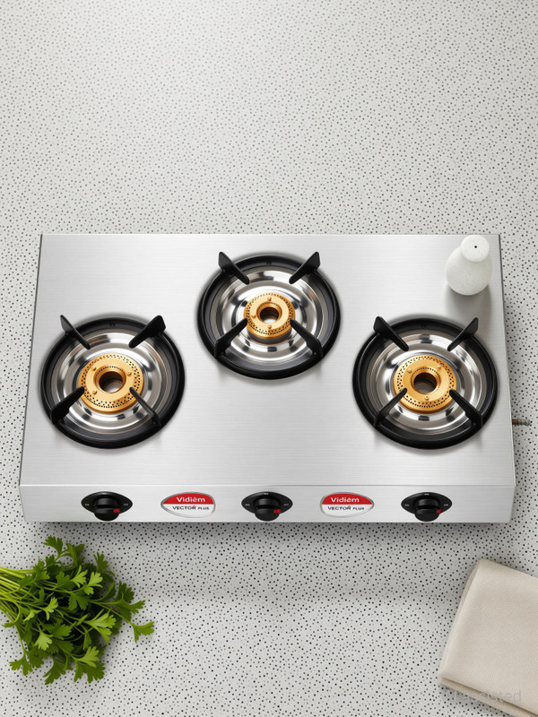 Vidiem GS S3 225 A Tusker 3 Burner (Silver) Stainless Steel Manual Gas Stove(3 Burners)