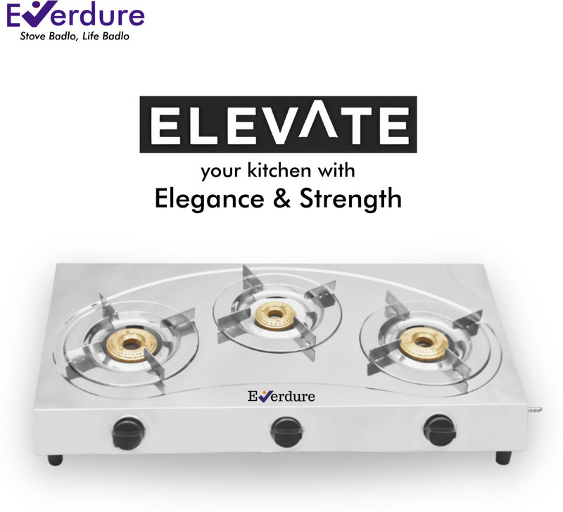 Everdure 3B Harmony | Steel Pan Support | High Efficiency Burner | Stainless Steel Manual Gas Stove(3 Burners)