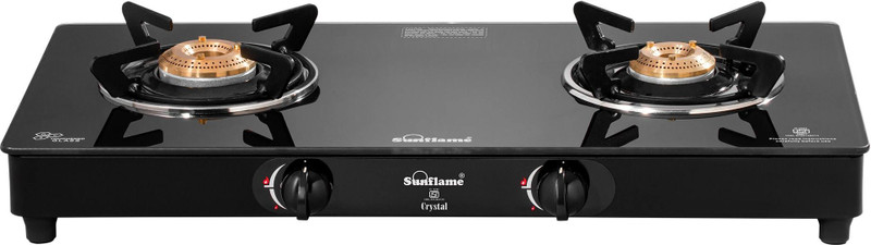 Sunflame Crystal Nova 4 Burner Black Glass Manual Gas Stove(4 Burners)
