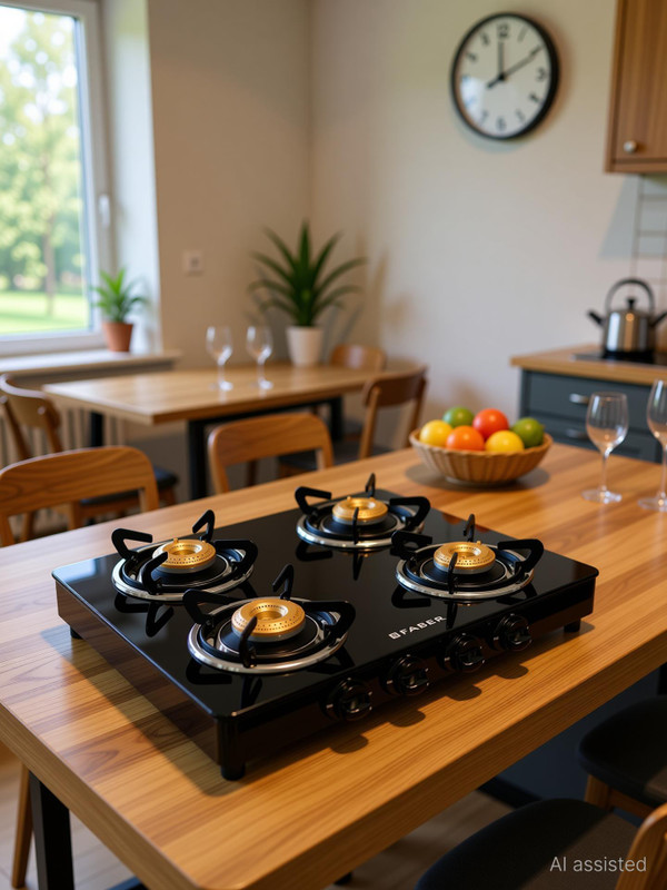 FABER COOKTOP DAISY 4BB BK|Powder Coated Pan Support | Brass Burners|Easy Cleaning | Glass Manual Gas Stove(4 Burners)