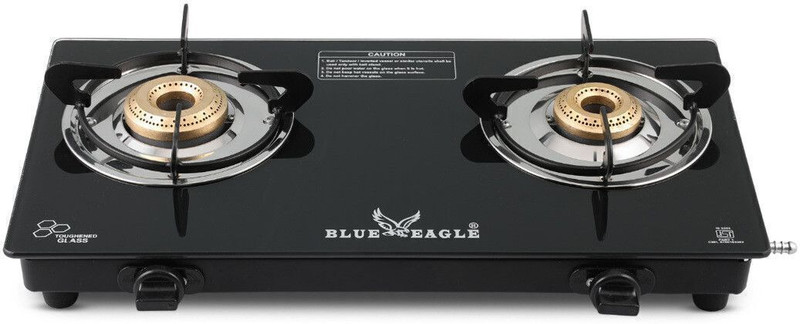 Blue eagle 2 Burner Manual Compact with Toughened Glass Gas Stove High Efficiency Glass Manual Gas Stove(2 Burners)