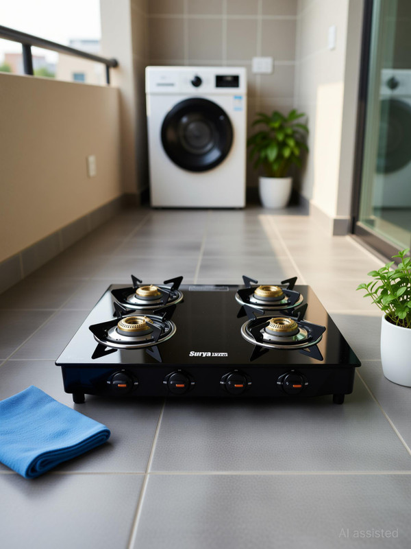 SURYAVIVA Nano 4B (Hose pipe+Lighter) Toughened Glass Manual Gas Stove(4 Burners)