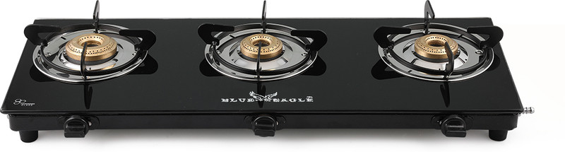 Blue eagle 3 Burner Manual Compact with Toughened Glass Gas Stove High Efficiency Glass Manual Gas Stove(3 Burners)