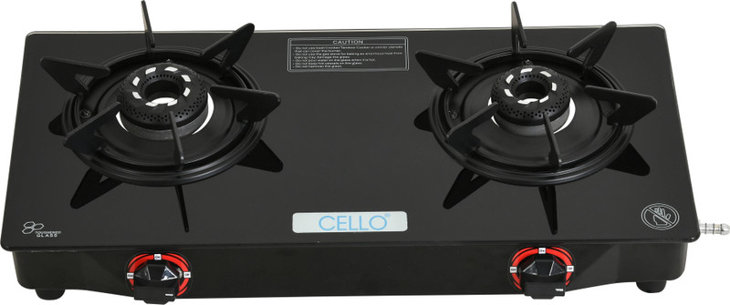 CELLO Hexa Manual Ignition Black Aluminium Alloy Burner Toughened Glass Manual Gas Stove(2 Burners)