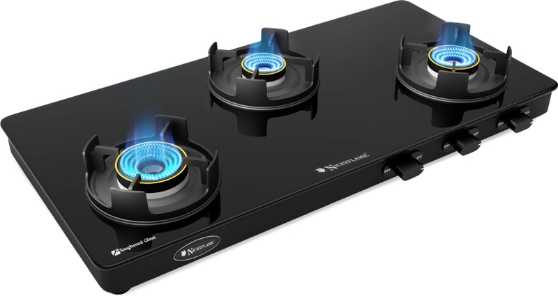 Nickyflame REVEN - Premium Ultra Slim L.P.G Stove, 5G Burner Top, Manual Ignition Cooktop Iron Manual Gas Stove(3 Burners)