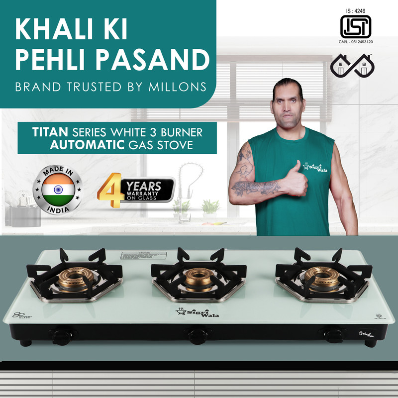 Sigri-wala Titan Series HexFire White Manual 6 Burner Gas Stove Glass Manual Gas Stove(6 Burners)