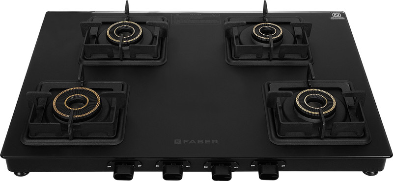 FABER BLOSSOM 4 Burner Black cooktop with Auto Ignition Glass Automatic Gas Stove(4 Burners)