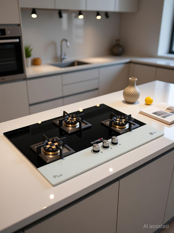 BLOWHOT Prism Auto Ignition 3 Burner, Battery Operated Built – In, Gas Hob Toughened Glass, Aluminium Automatic Hob(3 Burners)