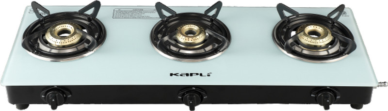 KAPLI Premium Toughened ISI Certified | White Cooktop | 6mm Heat Resistant Glass | Glass Manual Gas Stove(3 Burners)