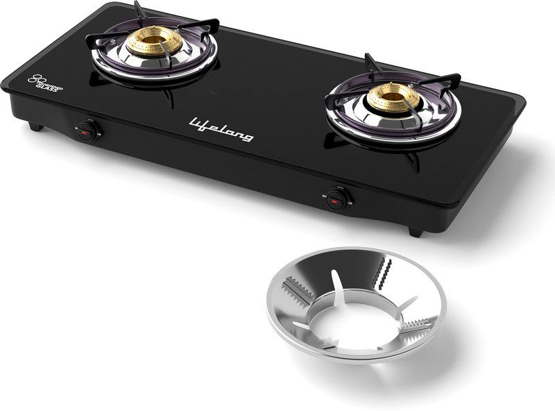 Lifelong Gas Stove with Toughened Glass Top | High-Efficiency Burners & Anti-Skid Legs Glass Manual Gas Stove(2 Burners)