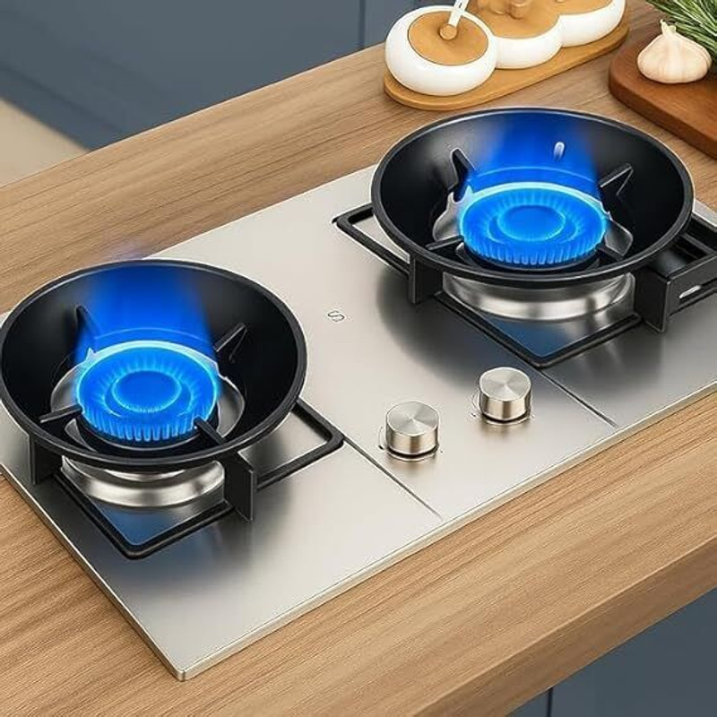 SEAVOKES Gas Saver Jali Ring for Gas Stove| Fire & Windproof Energy Saving Kitchen tool Iron Manual Gas Stove(2 Burners)