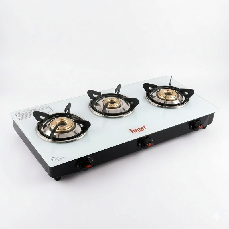 Fogger Cooktop Black Finesh Glass and Red Frame Iron Manual Gas Stove(3 Burners)