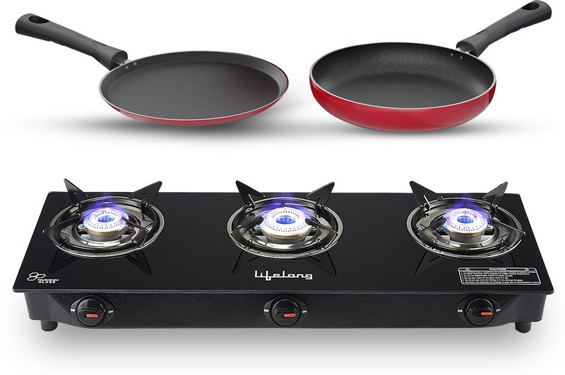 Compare Lifelong Gas Stove Combo 3 Burner Gas Cooktop + Flat tawa