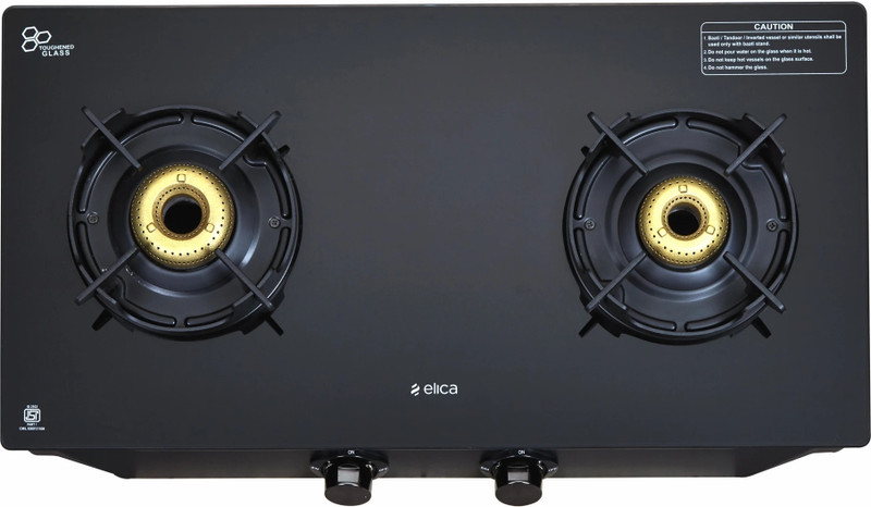 Elica CREST 266 NERO Glass Manual Gas Stove(2 Burners)
