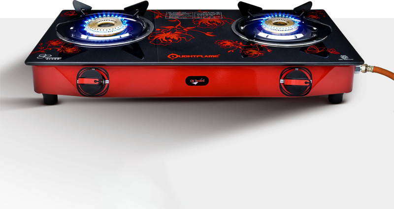 LIGHTFLAME Rosy-R Designer Glass Manual Gas Stove(2 Burners)