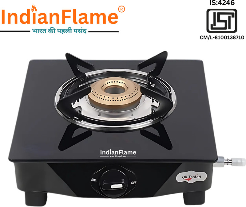 IndianFlame 1 Burner ISI Certified BP-Black (1 Burners) Glass Manual Gas Stove(1 Burners)