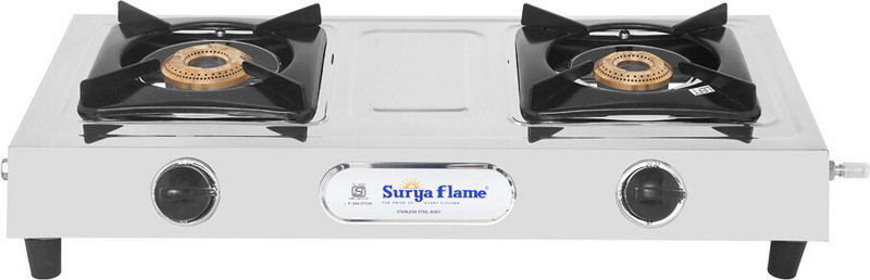 Suryaflame LPG gas stove 2 Burner Capri 2 Year Doorstep Service Stainless Steel Manual Gas Stove(2 Burners)