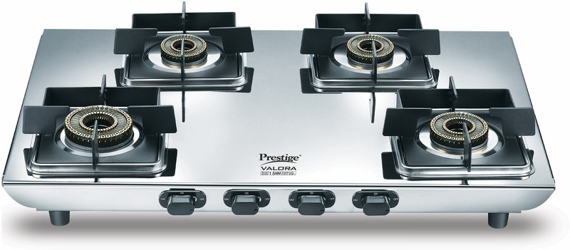 Prestige Valora 04B Wind Guard Pan Support|360° Revolving Nozzle|Removable Spill Tray Stainless Steel Manual Gas Stove(4 Burners)