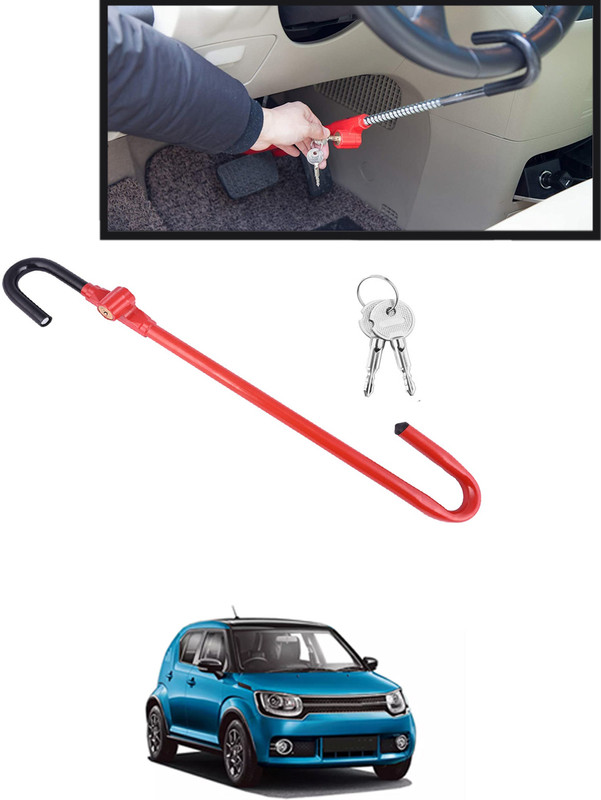 AYW Red/Black Heavy Duty Anti Theft Car Steering Safety Lock -147 Gear Lock(Stainless Steel)