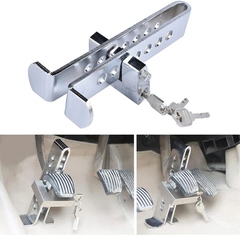HALLOWS Anti Theft Pedal Lock Rod for Car Brake, Clutch, Throttle All Car Gear Lock Gear Lock(Stainless Steel)