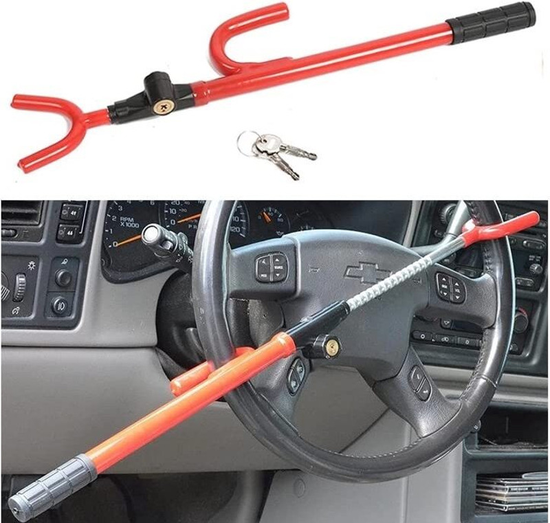 AutoBizarre Anti-Theft Adjustable Car Steering Wheel Lock Security System for All Cars Gear Lock(Hardened Steel)