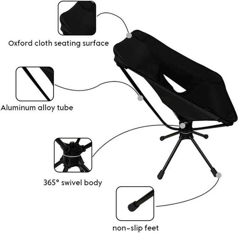 mil9us Heavy-Duty Folding Chair, 360° Swivel Rotation, Lightweight Portable, Backrest Chair(Black)