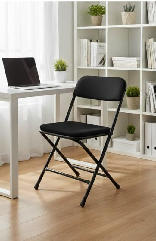 mlu Modern Black Folding Chair for Home Office, Study, or Dining Chair(Black)